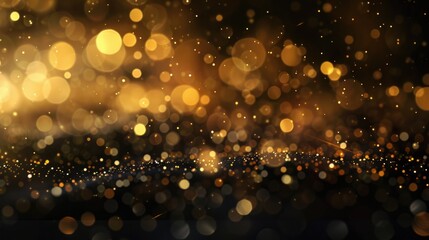 Abstract blur bokeh background. Gold light bokeh on black background