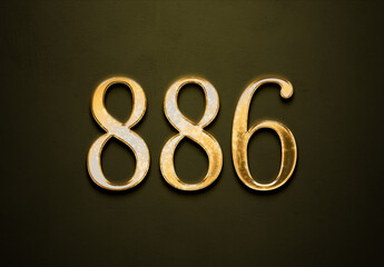 Old gold effect of 886 number with 3D glossy style Mockup.