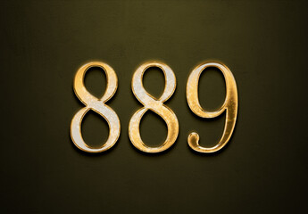 Old gold effect of 889 number with 3D glossy style Mockup.