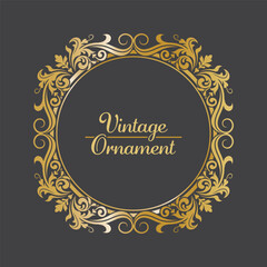 Golden Vintage frame Ornament in Circle Shape .Golden Ring Border ornament. golden oval ornament Suitable for wedding invitation card and label.