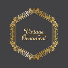 Golden Vintage frame Ornament in hexagon Shape .Golden Border ornament. golden luxury ornament Suitable for wedding invitation card and label.