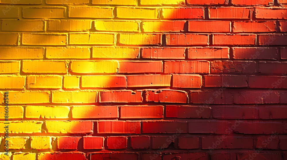 Aufkleber red and yellow brick wall with light effect and shadow abstract background photo : generative ai