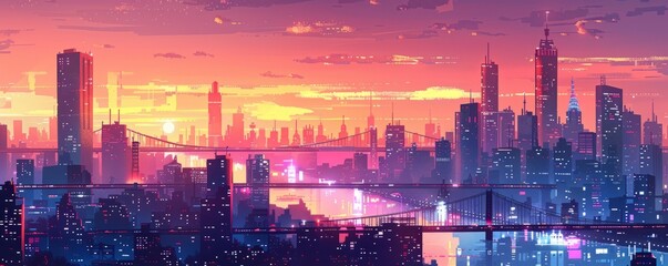 Fototapeta premium A futuristic metropolis where towering skyscrapers are connected by intricate networks of skybridges, creating a city skyline unlike any other. illustration.