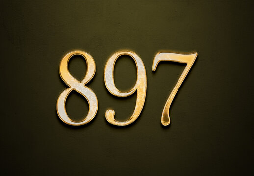 Old gold effect of 897 number with 3D glossy style Mockup.