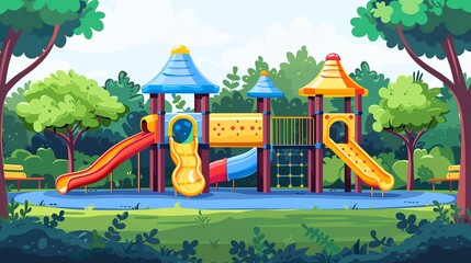 Childrens playground flat design side view joyful theme water color Splitcomplementary color scheme