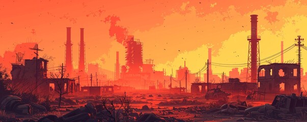 A dystopian wasteland ravaged by war and environmental catastrophe, where toxic fumes and radioactive fallout poison the land, and the few survivors eke out a meager existence amidst the ruins of