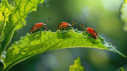 Insects perching on a green leafy blossom
