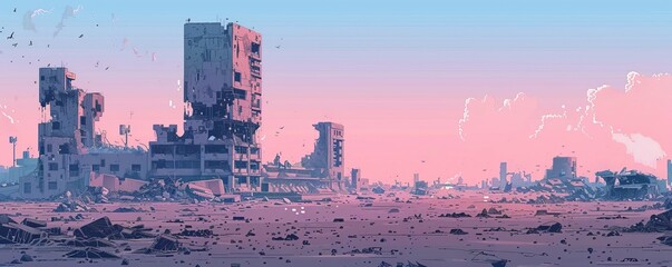 Obraz premium A cybernetic wasteland where the remnants of humanity struggle to survive amidst the ruins of their once-great civilization, scavenging for scraps of technology in a world ravaged by war.