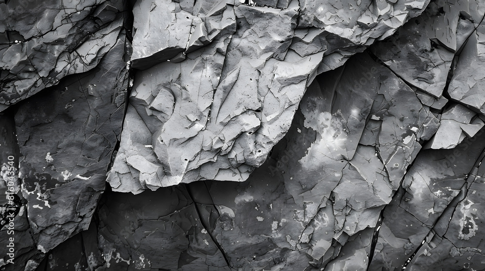 Aufkleber black white stone texture rock surface closeup like a old rough concrete wall dark gray grunge backg