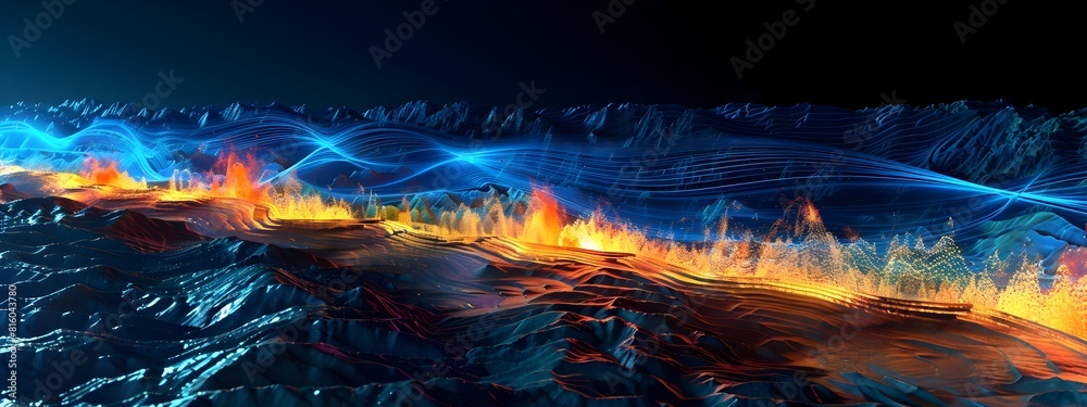 Poster seismic waves propagating through earths crust visualized in d rendering