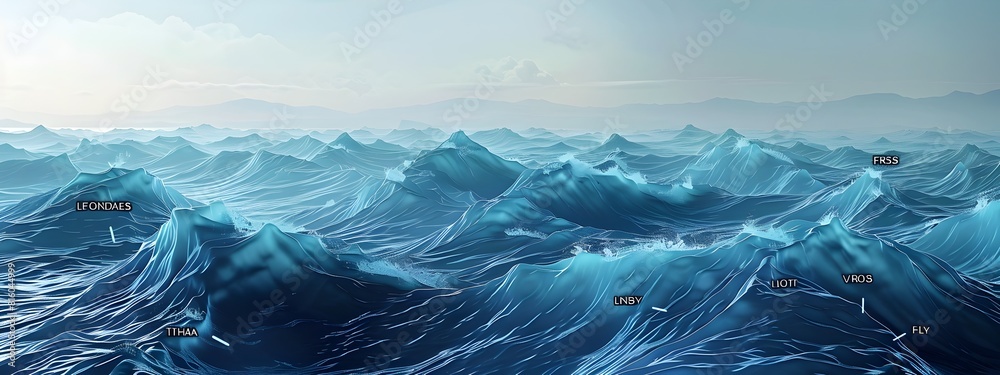 Poster ocean waves frequencies visually measured and displayed in a d rendering