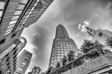 Tokyo, Japan - June 1st, 2016: Modern buildings of Shibuya at sunset