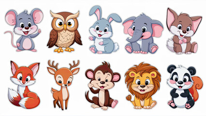 A collection of adorable cartoon animal stickers