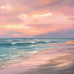 Fiery orange sun dips below the horizon, casting long shadows across the sandy beach