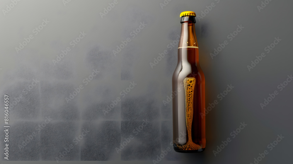 Aufkleber top up view brown beer bottle with blank yellow template isolated on grey background beer fiesta con