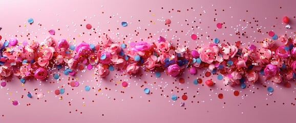 Colorful Confetti On A Pastel Pink Background, Bright And Festive Holiday Theme, Birthday Background