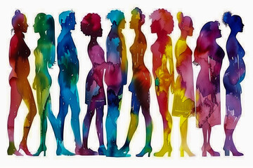 Abstract multi colored Group diversity silhouette multiethnic people from the side