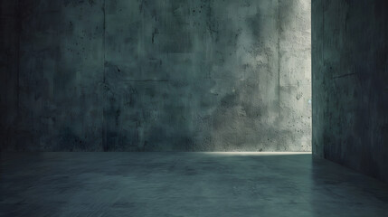 Wide dark concrete studio room background with low lighting for product display or mock up design empty three dimensional concrete room backdrop : Generative AI