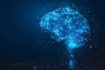 Blue brain with intricate network of dots and lines