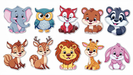 Fototapeta premium A collection of adorable cartoon animal stickers