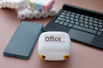 portable mini printer for office use. A toy for printing stickers and photos