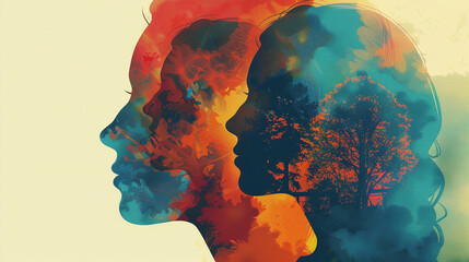 Overexposure woman silhouette, colorful painting