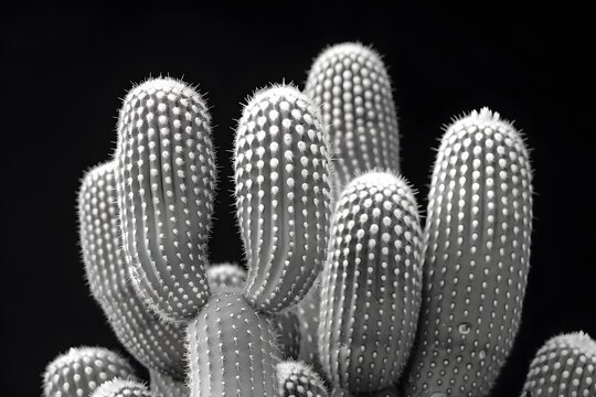 A close up of a cactus plant with a black background