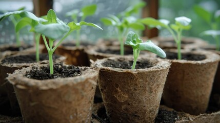 Planting vegetables by starting seeds in a peat pot and filling it with soil