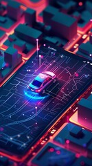 3d rendering of a car on a futuristic circuit board. Technology concept