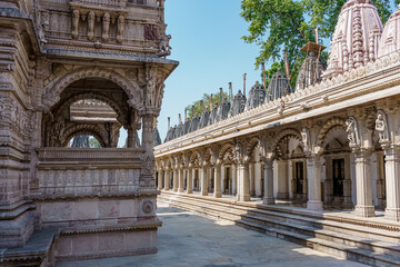 Hutheesing Jain Temple in Ahmenabad, Gujarat, India. Example of ancient sacred jain temple in...