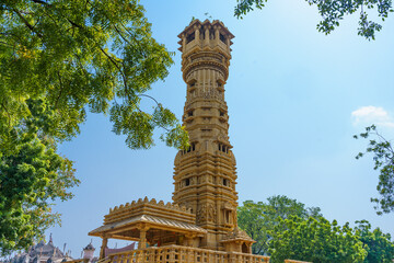 Hutheesing Jain Temple in Ahmenabad, Gujarat, India. Example of ancient sacred jain temple in...
