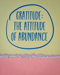 gratitude - the attitude of abundance inspiration note on art paper, positivity concept