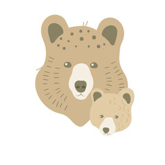 Obraz premium Heads of mom and baby bears, vector cartoon illustration