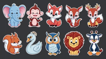 Obraz premium A collection of adorable cartoon animal stickers