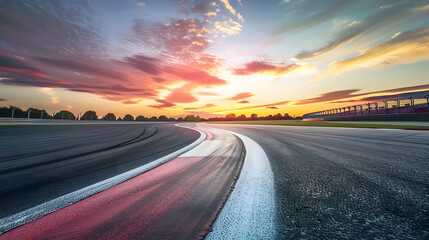 Race track road and sky clouds at sunsetRoad ground background : Generative AI