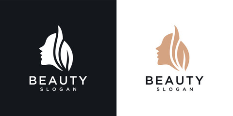 woman with nature leaf logo design. natural woman logo for beauty salon, spa, cosmetics and skin care. luxury feminine template icon.