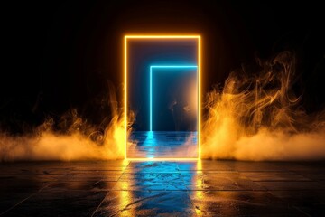 Fototapeta premium Vector 3d render square glowing in the dark pink-blue neon lights, generative Ai. Beautiful simple AI generated image in 4K, unique.