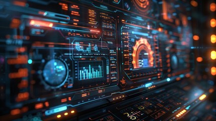 3d Holographic Interface Displaying Data Streams and Analytical Charts