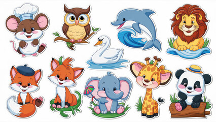 Obraz premium A collection of adorable cartoon animal stickers