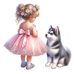 Little Girl with Dog Sublimation Clipart