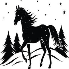 Horse silhouette vector, on white background
