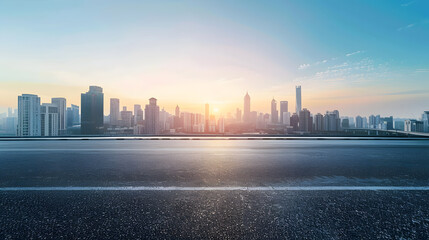 Panoramic skyline and modern commercial buildings with empty road Asphalt road and cityscape at...