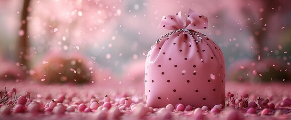 Gift Bag Full Of Love With Copy Space On A Pink Background, Birthday Background