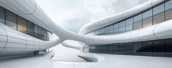 Fototapeta premium A white building with a spiral design and lots of windows