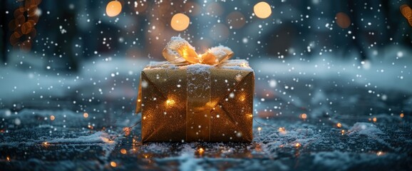 Glowing Gift Box Symbol On A Dark Background, Birthday Background