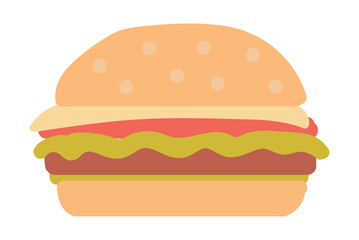 Burger or cheeseburger in flat design. American fast food hamburger. Vector illustration isolated.