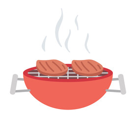 Barbeque grill in flat design. Barbecue round appliance for frying meat. Vector illustration isolated.