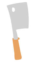 Big chef knife in flat design. Steel blade butcher with wooden handle. Vector illustration isolated.