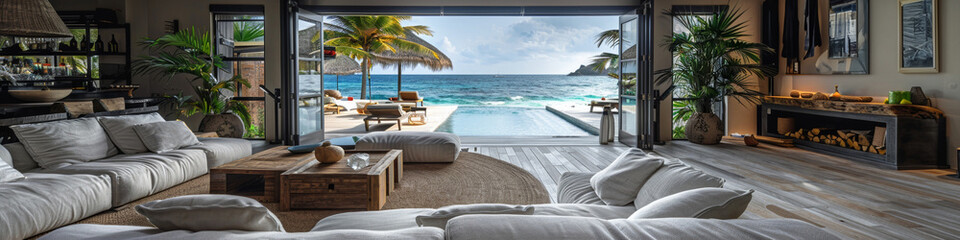 Escape to a luxurious honeymoon villa with stunning seascape views, nestled on an idyllic tropical beach.