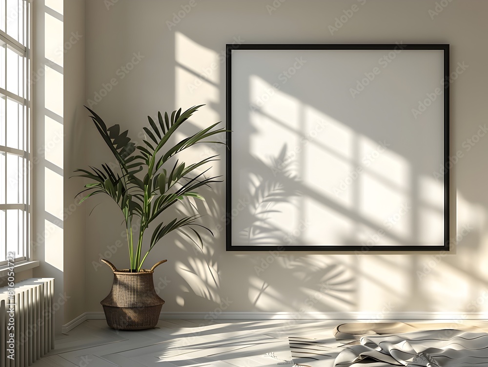 Canvas Prints Elegant Framed Wall Decor in Sunlit Minimalist Interior with Potted Plant